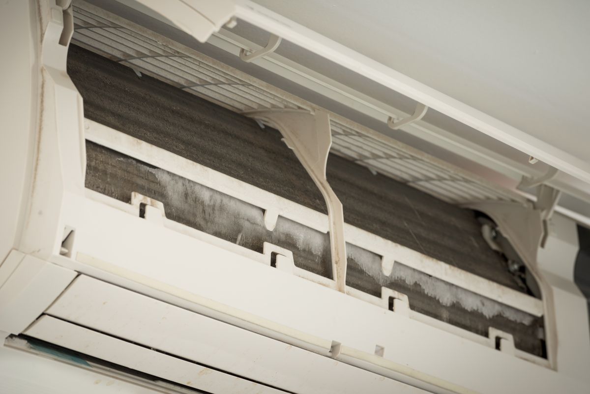 ice on coil cooler of dirty air conditioner