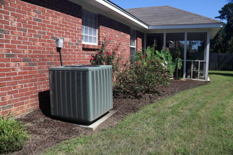 outside ac unit not turning on big house patio with garden blue sky