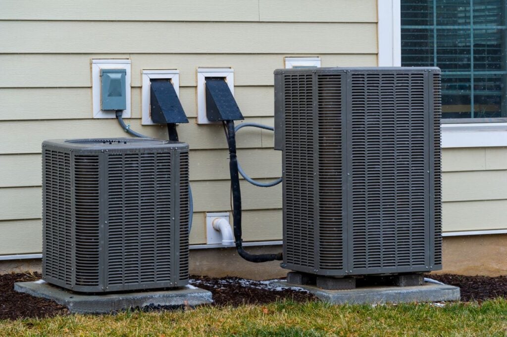 air conditioner near the new house system pump modern