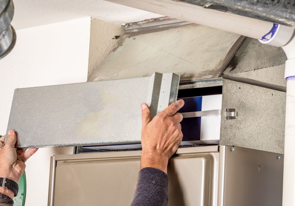 Removal of furnace access door for filter